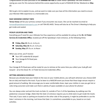 2026 Ultimate Fan Pass Welcome Letter 